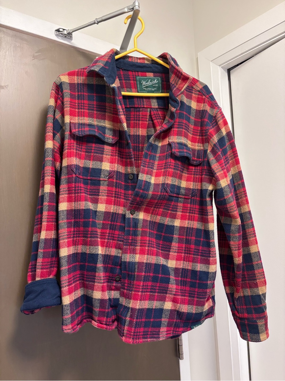 Woolrich Red, Navy & Cream Plaid Lightweight Shirt Jacket